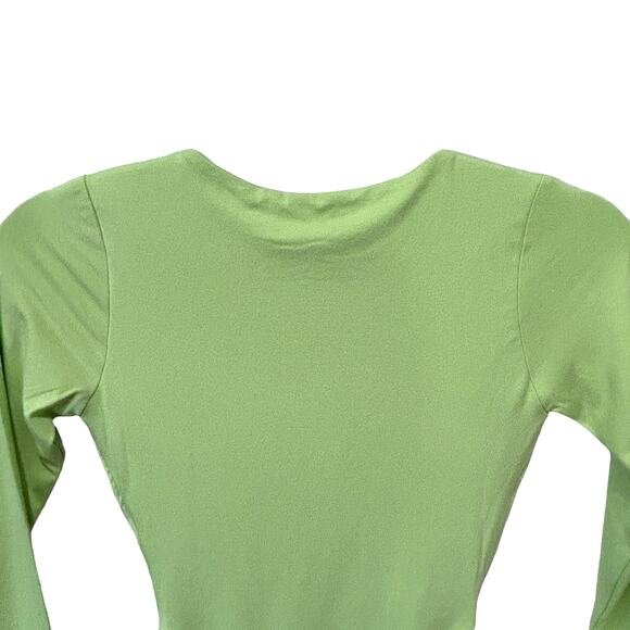 Naked Wardrobe Bodysuit Lime Green Long Sleeve Lined Cut Out Size XS NWT - Picture 8 of 16